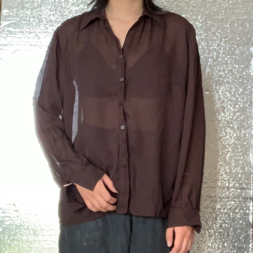 Romantic sheer black button up blouse